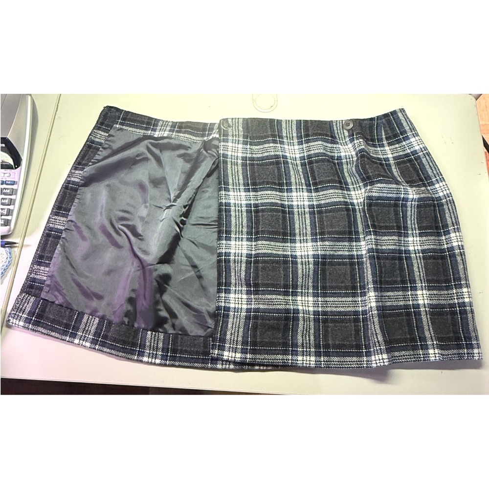Herman Geist Plaid Wool Blend Wrap Mini Skirt 10 Dark Academia Preppy Library